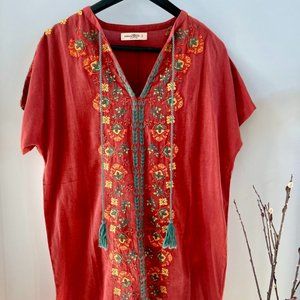 NATURAL LIFE- Embroidered V-neck Dress